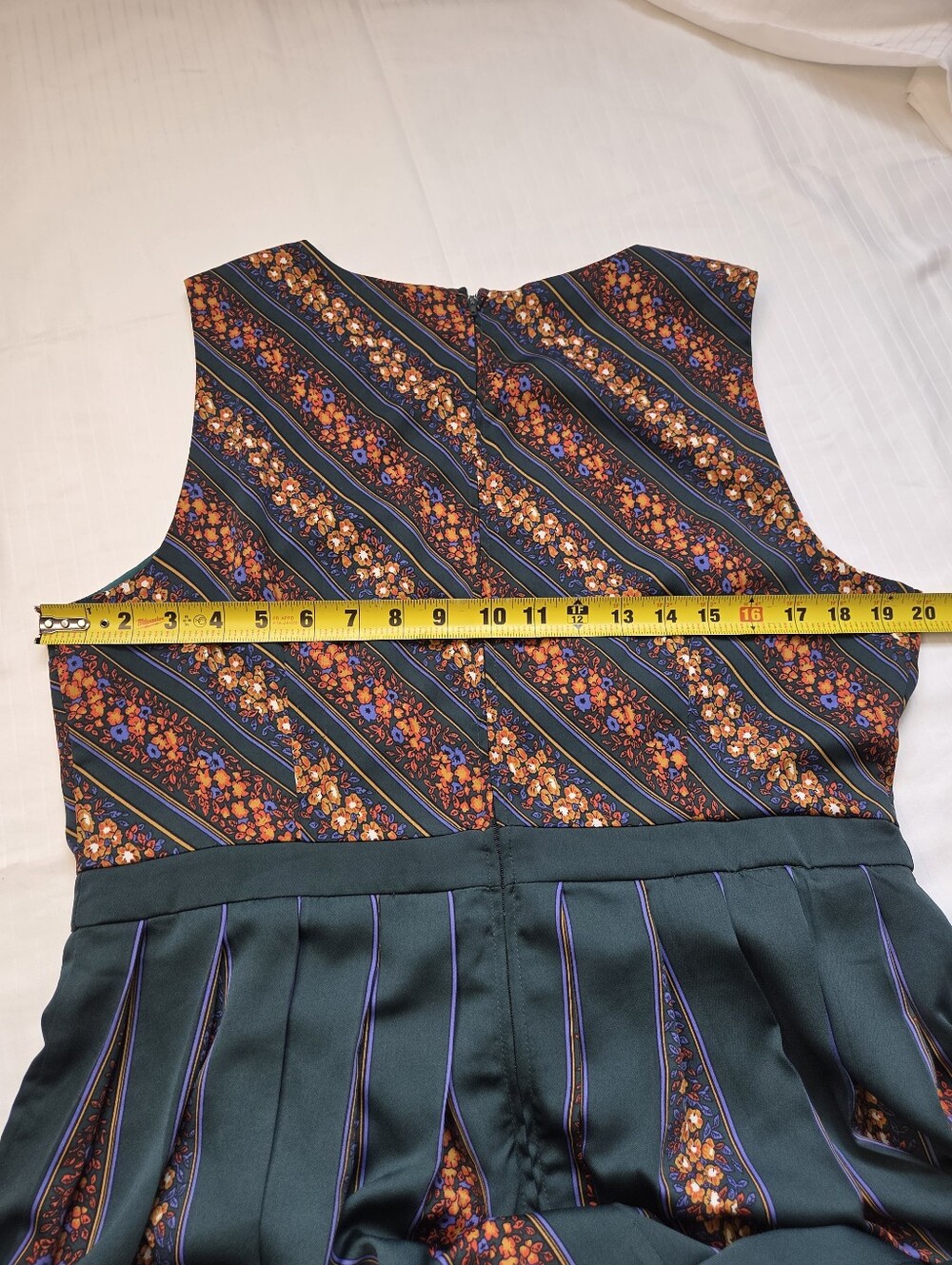 ModCloth Floral Pleated Midi Dress Size 14 Retro Vintage Inspired Teal - Picture 9 of 10